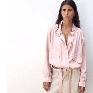 Zara NWT pink pocketed flowy bomber jacket 7534/419